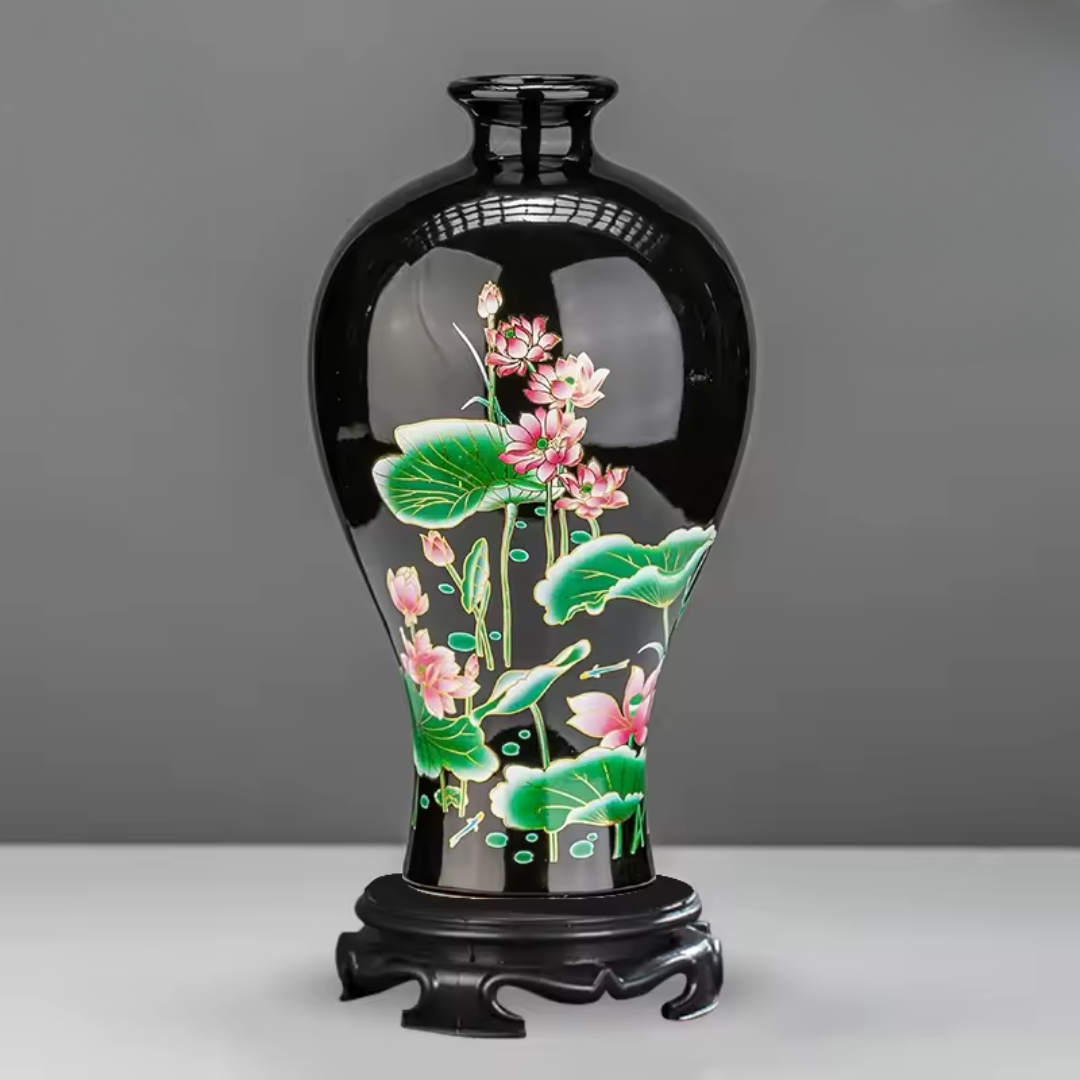 BloomCraft™ – Utsökt blomstervas i porslin – Eleganta handmålade lotusmönster