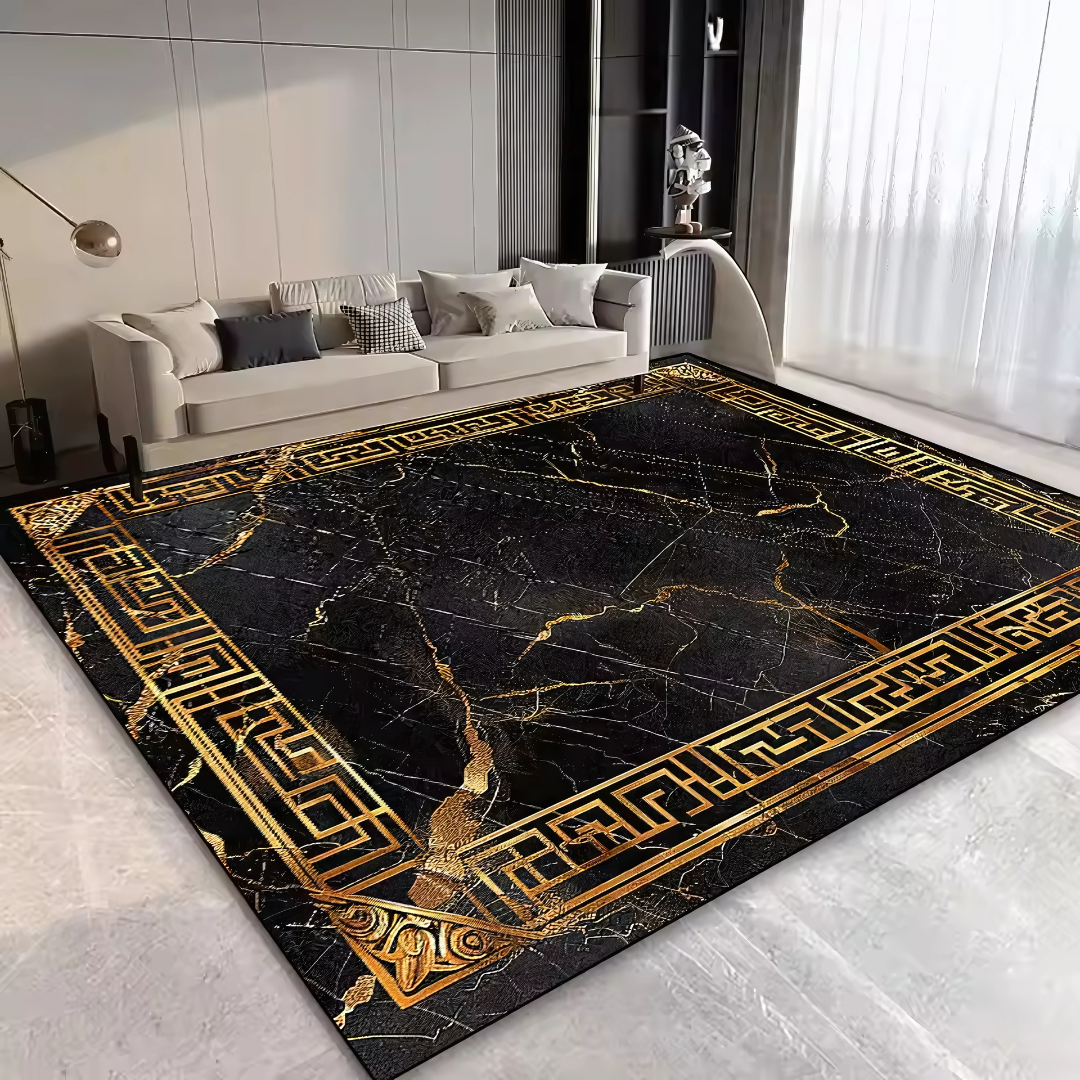 Golden Luxe™ – Elegant marmorliknande matta med guldram – Tidlös och lyxig mattdesign