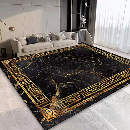 Golden Luxe™ – Elegant marmorliknande matta med guldram – Tidlös och lyxig mattdesign