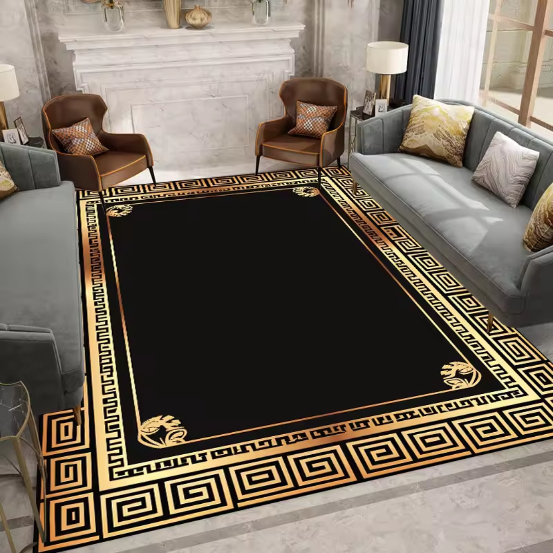 Golden Luxe™ – Elegant marmorliknande matta med guldram – Tidlös och lyxig mattdesign