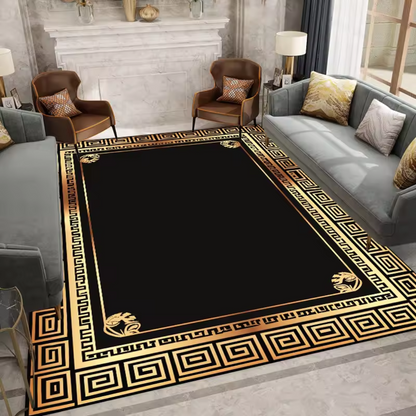 Golden Luxe™ – Elegant marmorliknande matta med guldram – Tidlös och lyxig mattdesign