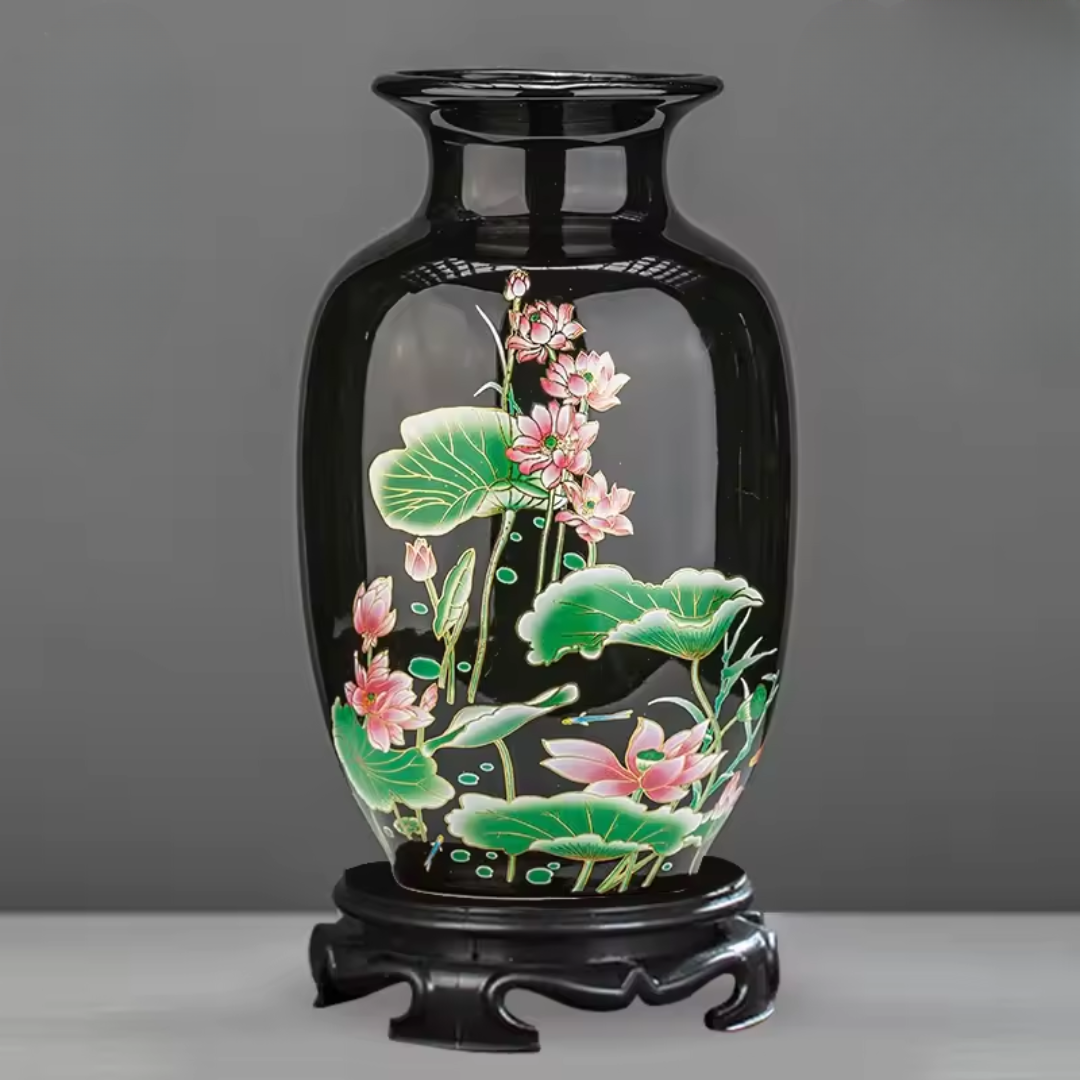 BloomCraft™ – Utsökt blomstervas i porslin – Eleganta handmålade lotusmönster