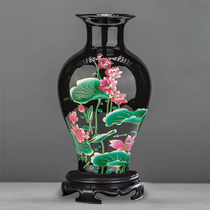 BloomCraft™ – Utsökt blomstervas i porslin – Eleganta handmålade lotusmönster