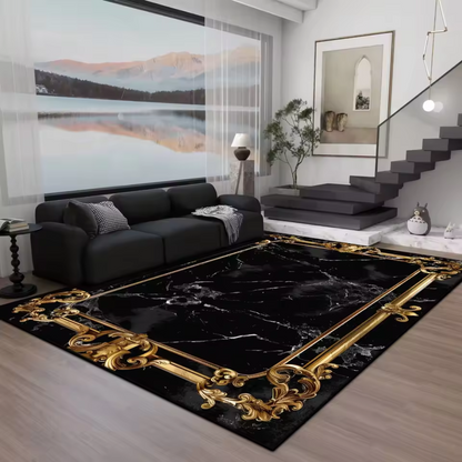 Golden Elegance™ – Lyxig matta i svart marmor med guldram – Elegant och tidlös